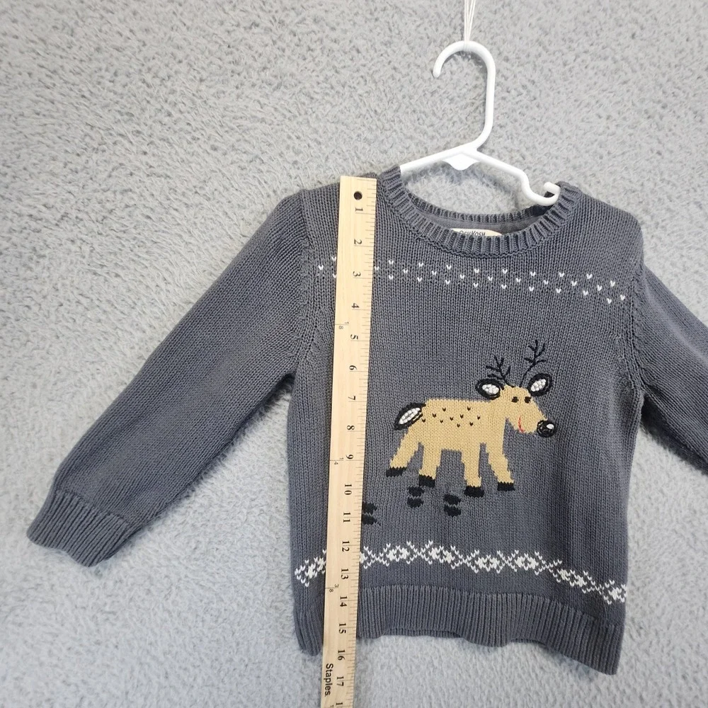 OshKosh B'gosh Sweater Toddler 3 Reindeer Christmas Gray Long Sleeve 100% Cotton